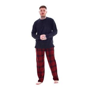 Keanu Mens Checked Microfleece Long Pyjama Set / Navy/Red